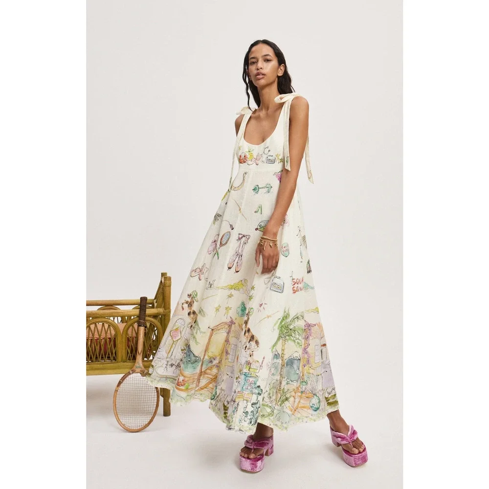 Alemais Anouk Colantoni Ballet Tie-Strap Midi Dress US 2 - Picture 2 of 13